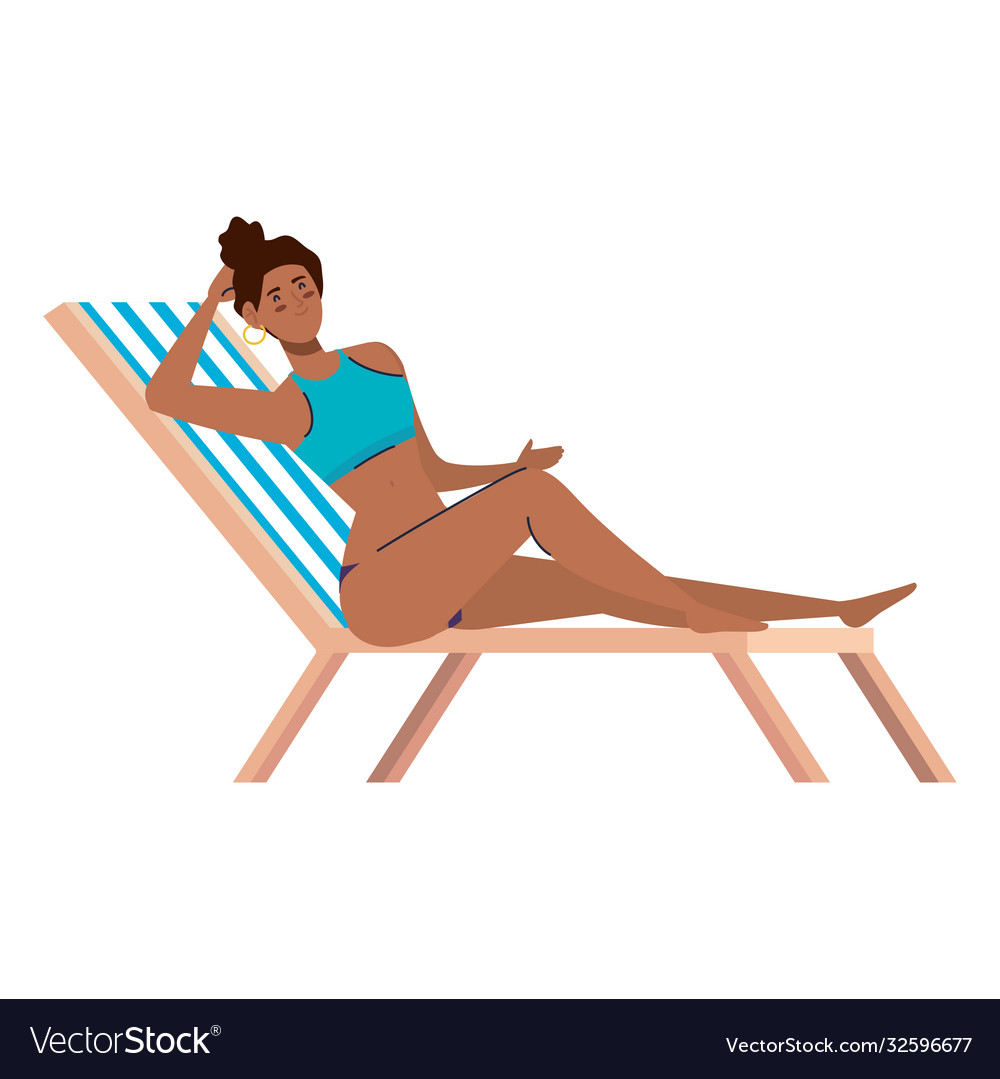 Woman afro with swimsuit in chair beach summer