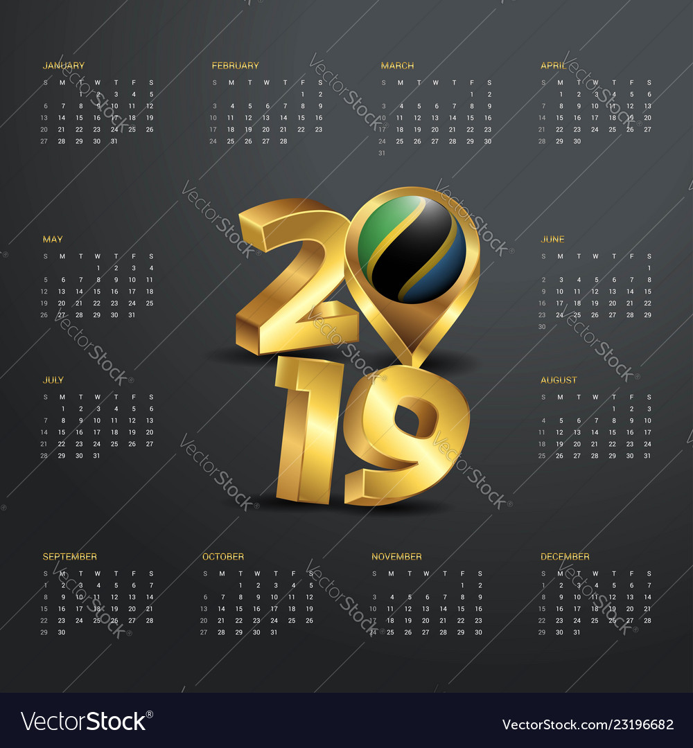 2019 calendar template golden typography