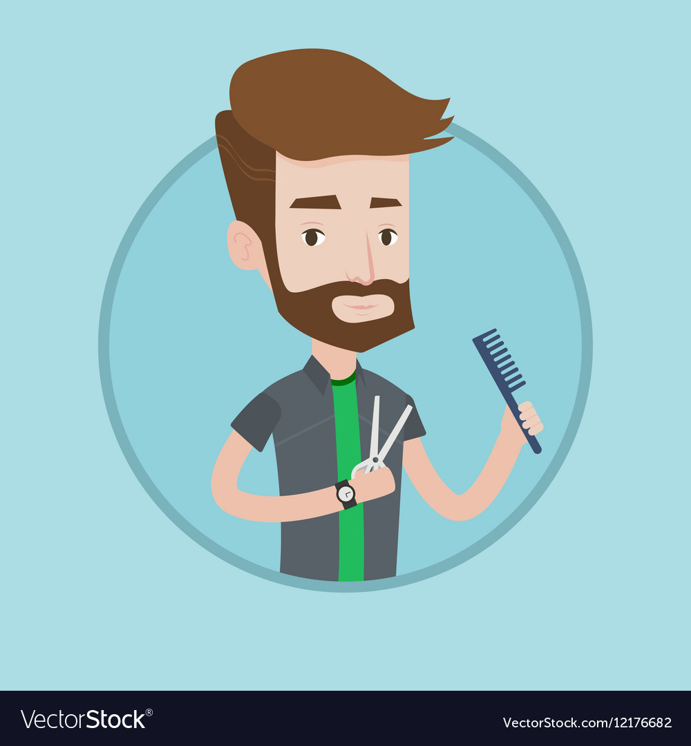 Barber holding comb and scissors in hands