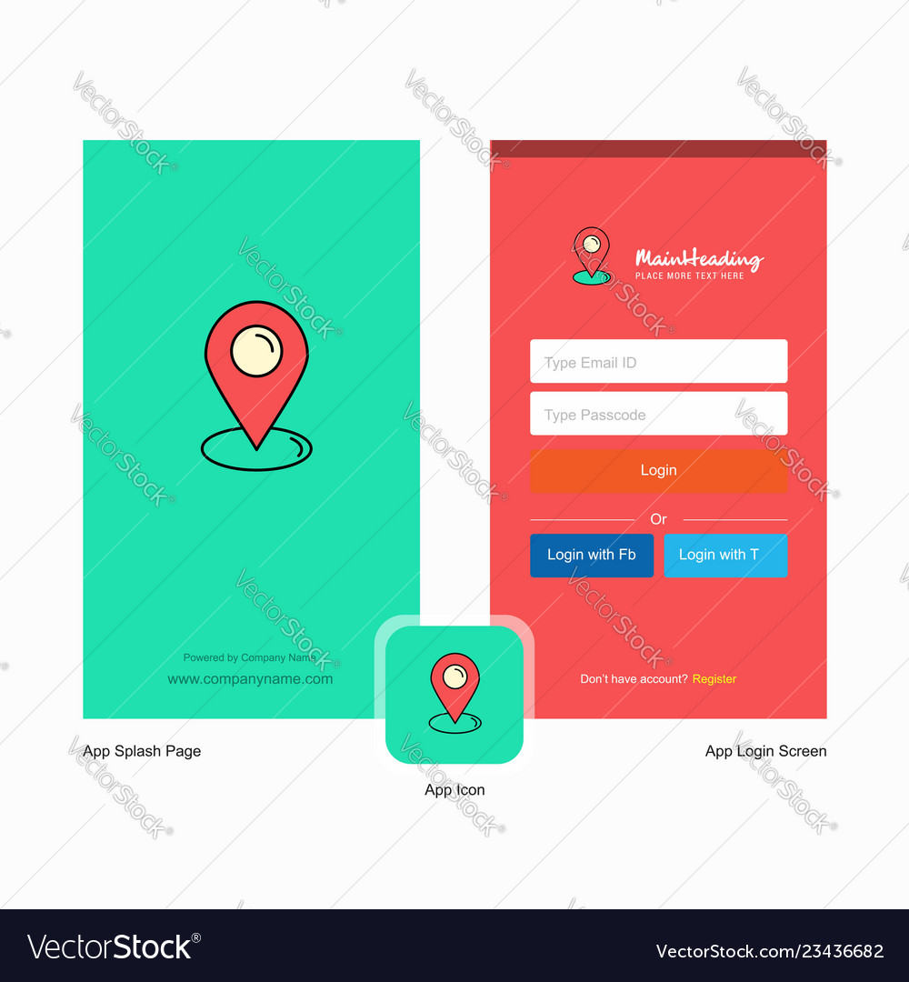 Company map pointer splash screen and login page
