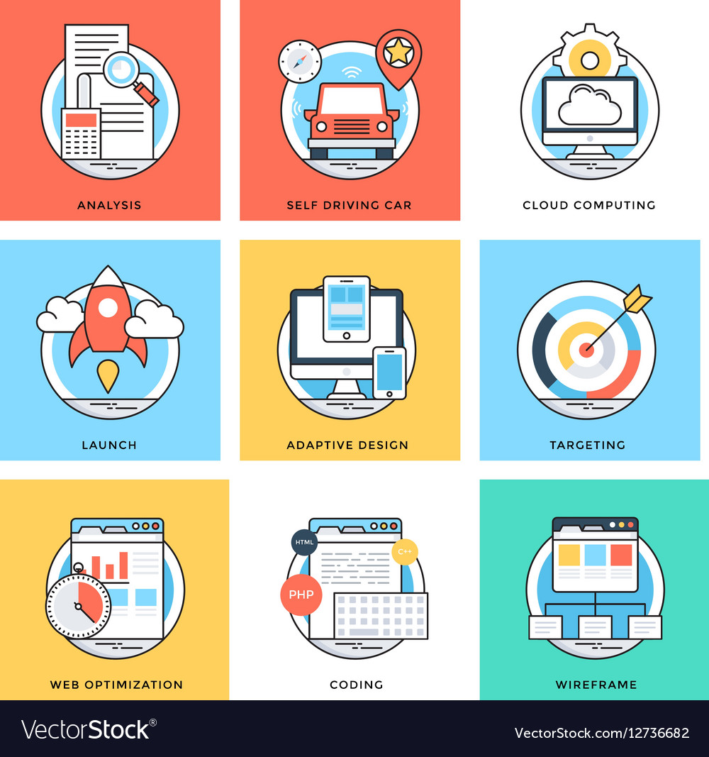 Flat color line design concepts icons 8