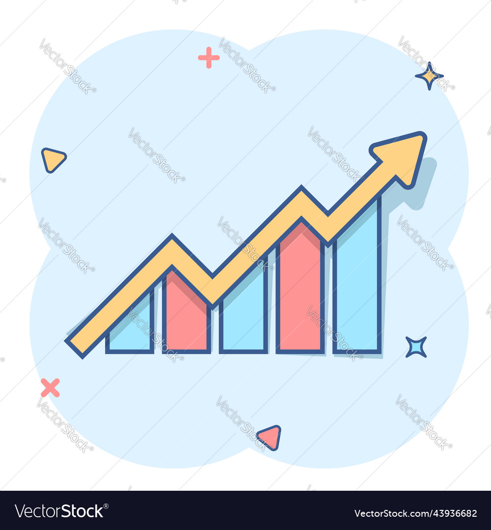 Growing bar graph icon in comic style increase