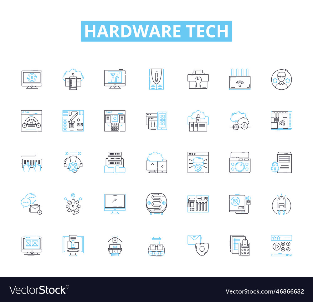 Hardware tech lineare Icons Set Prozessor vector image Hardware tech lineare Icons Set Prozessor