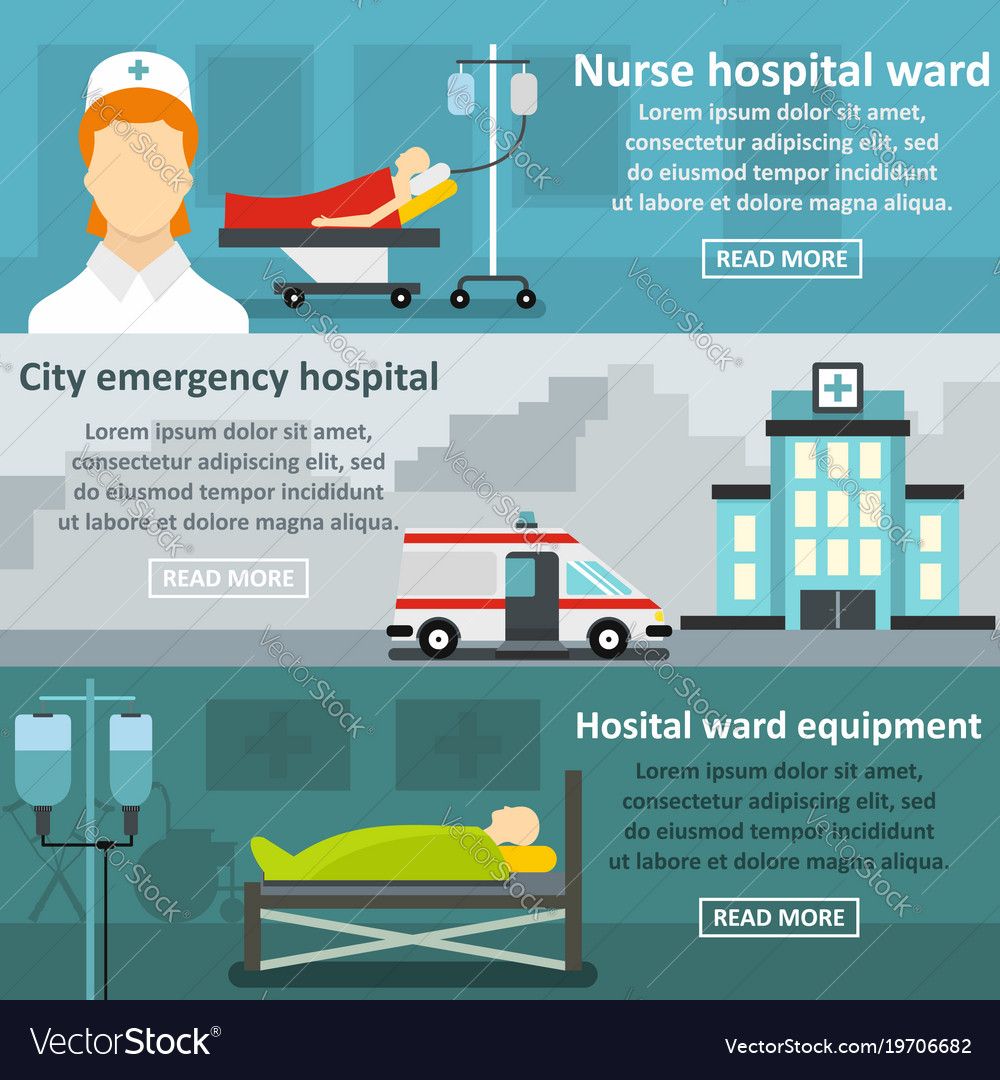 Hospital Care Banner Horizontal Set Flat Style Vector Image