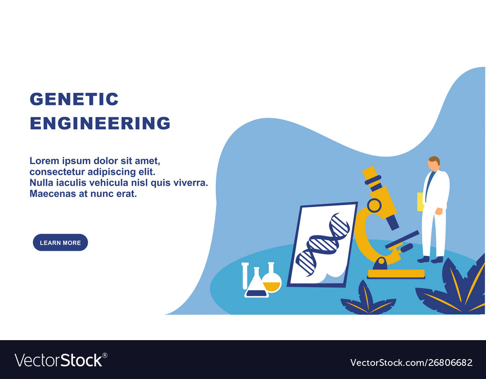 Microscope and scientists changing dna structure Vector Image Microscope and scientists changing dna structure