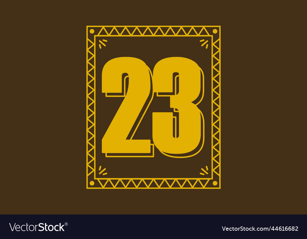 Number 23 in retro rectangle frame Vector Image Number 23 in retro rectangle frame