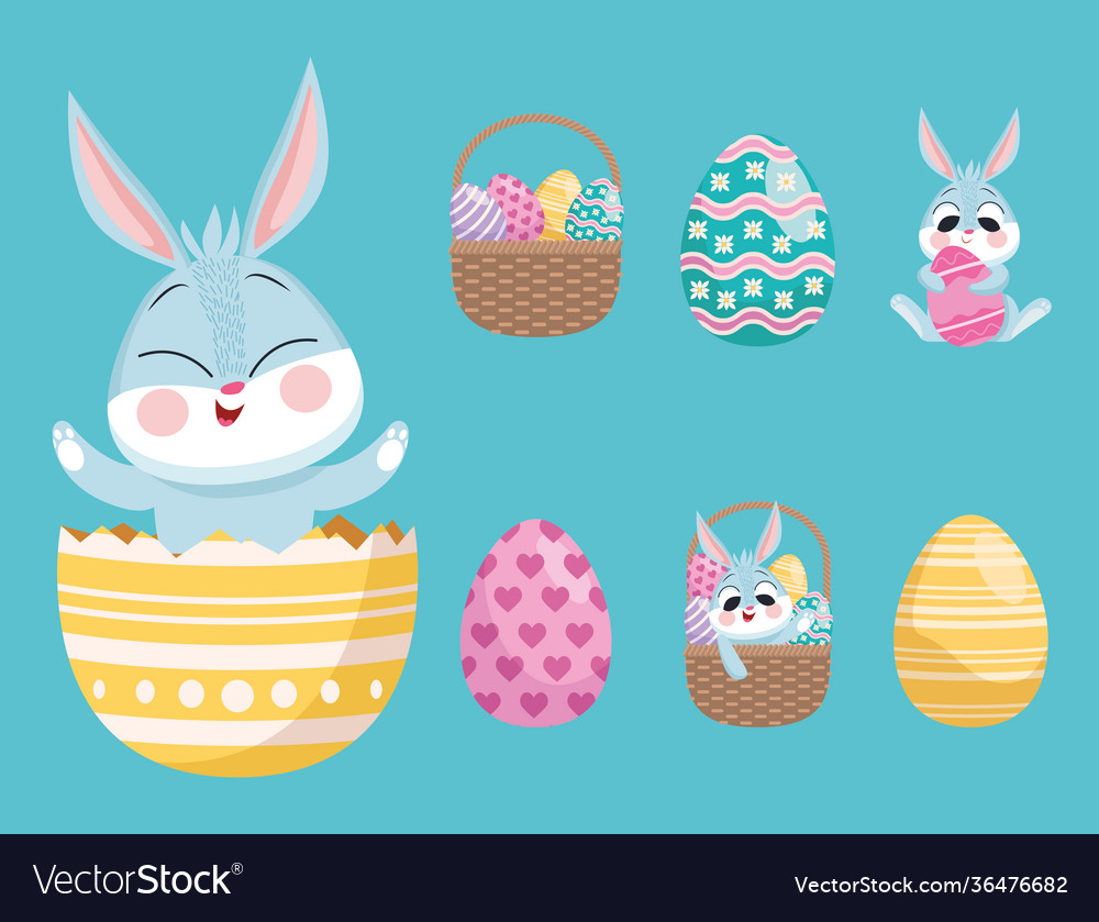 Rabbit in egg painted with bundle six happy