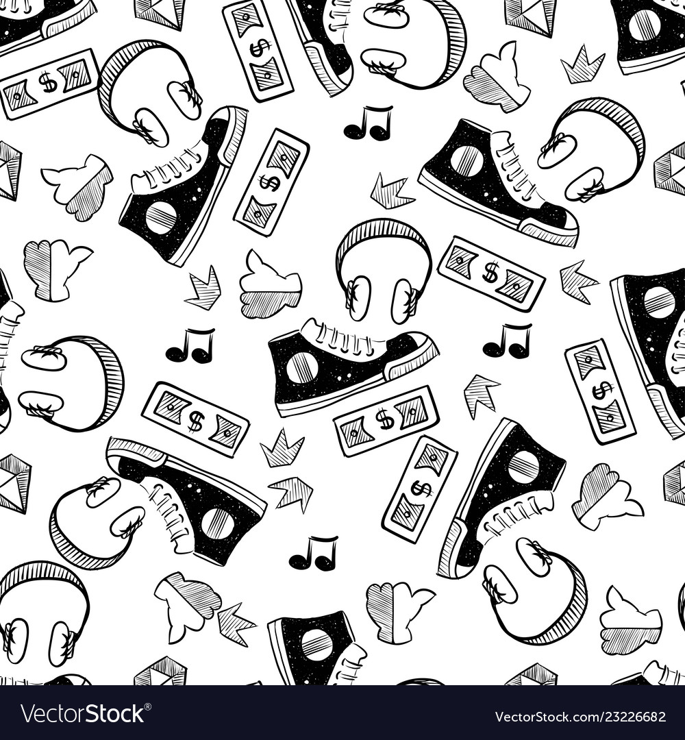 Rap music hip hop doodle pattern with