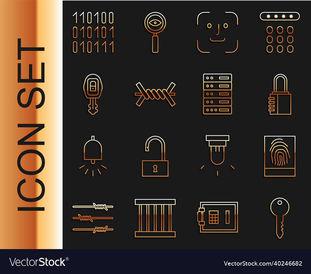 Set line key fingerprint safe combination lock vector image Set line key fingerprint safe combination lock
