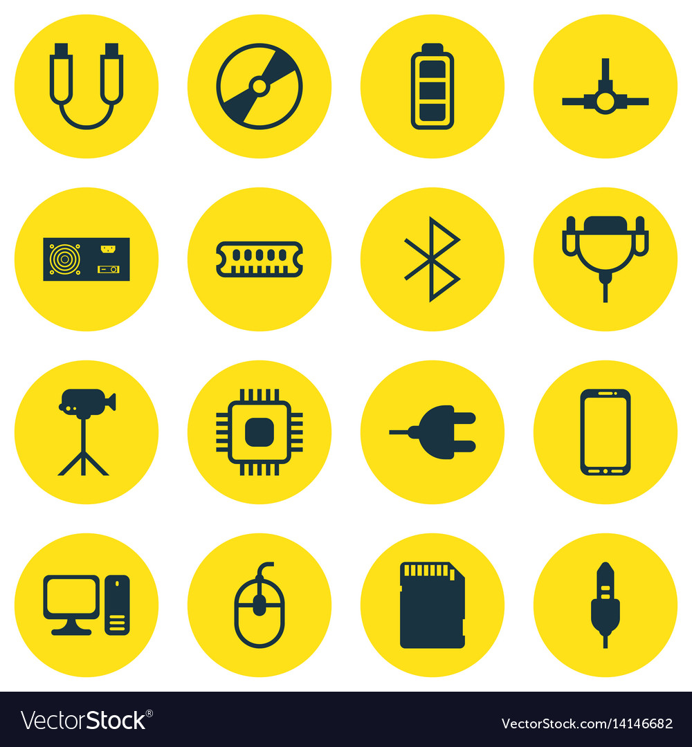 Set of 16 computer hardware icons includes