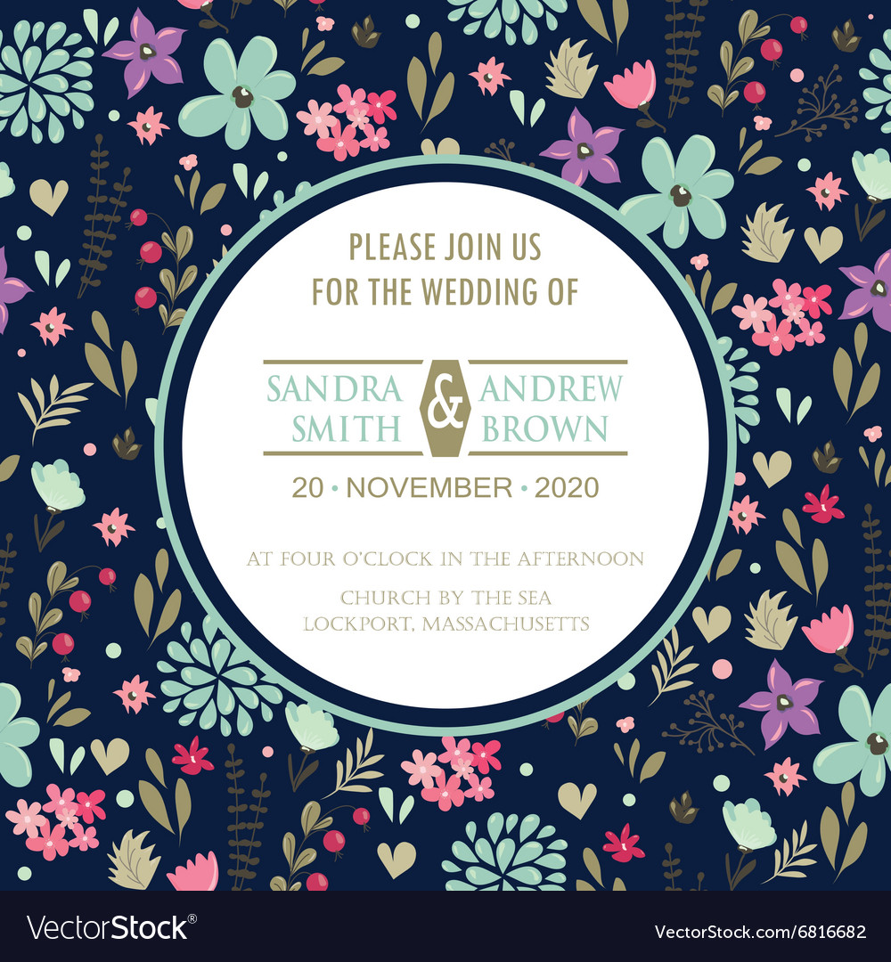 Wedding invitation with dark floral background Vector Image