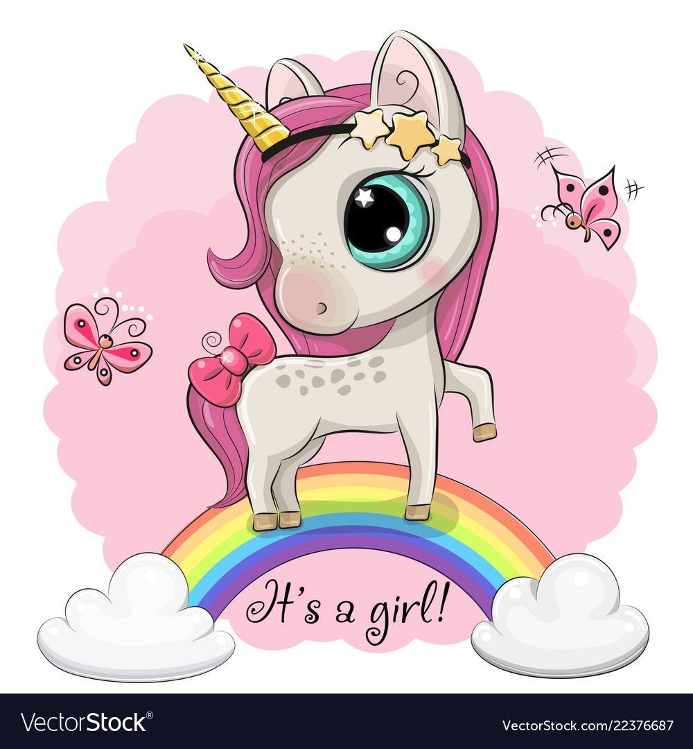 Cartoon Unicorn Is On The Rainbow Royalty Free Vector Image