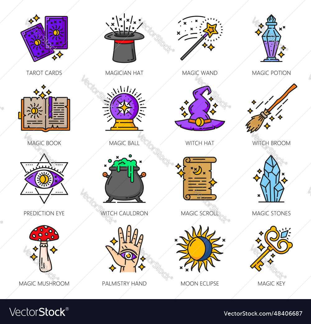 Color witchcraft and magic thin line icons Vector Image