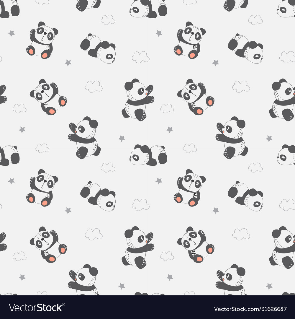 Kids pattern with pandas concept in white vector image Kids pattern with pandas concept in white
