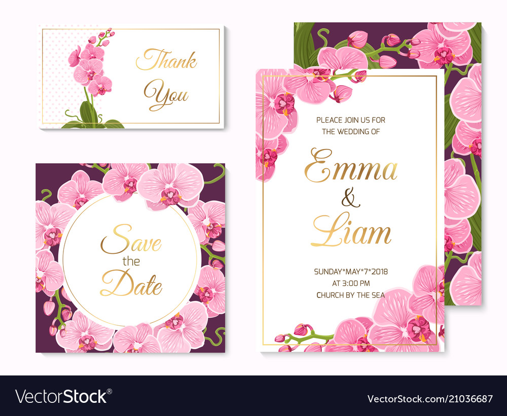 Orchid phalaenopsis wedding cards template set Vector Image