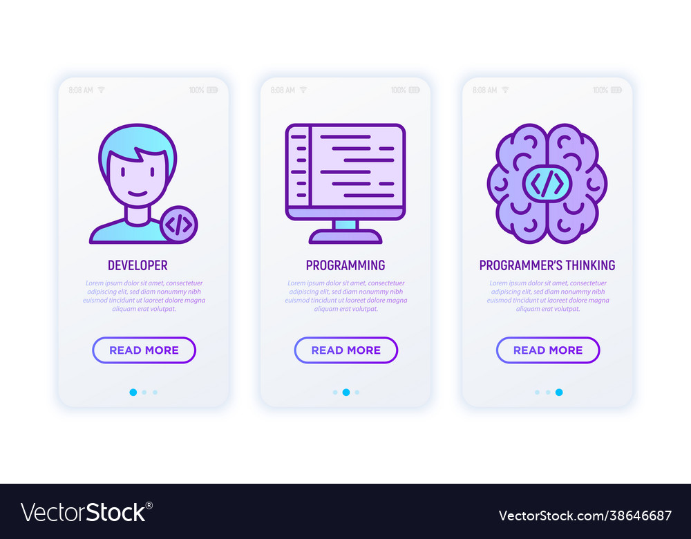 Programming concept with thin line icons set vector image Programming concept with thin line icons set
