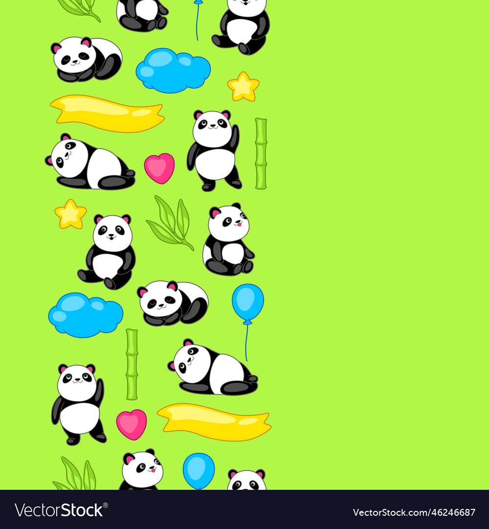 Seamless pattern with cute kawaii little pandas vector image Seamless pattern with cute kawaii little pandas
