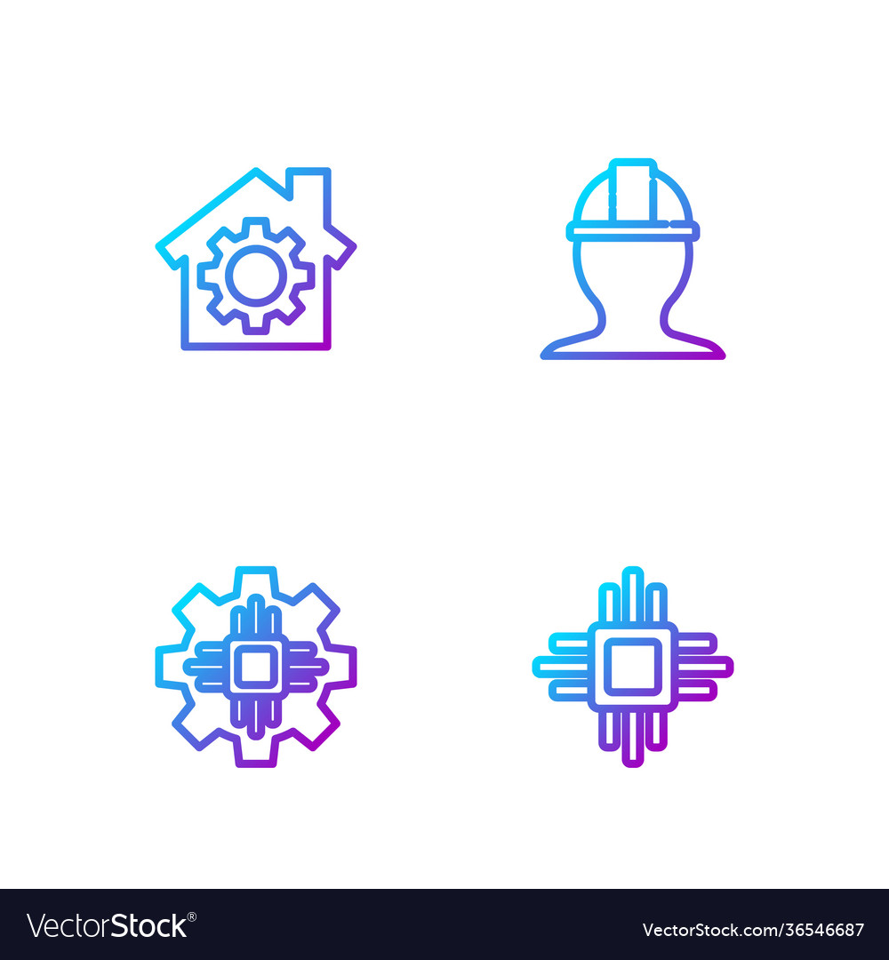 Set line processor with microcircuits cpu house vector image Set line processor with microcircuits cpu house