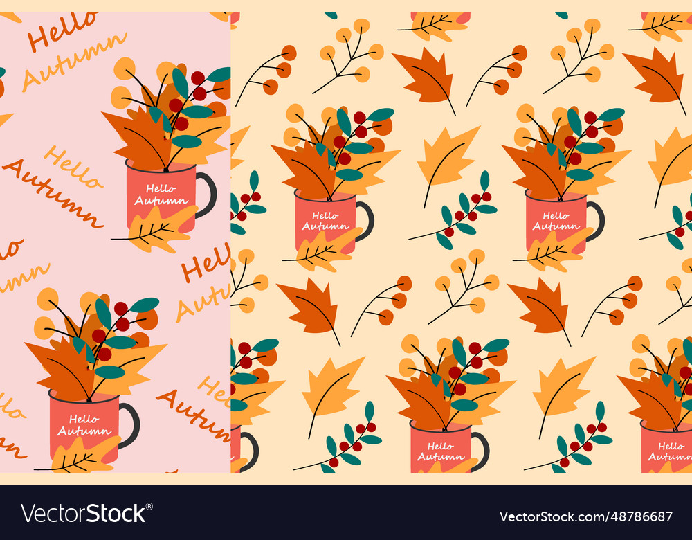 Set of 2 seamless patterns mugss with bouquet