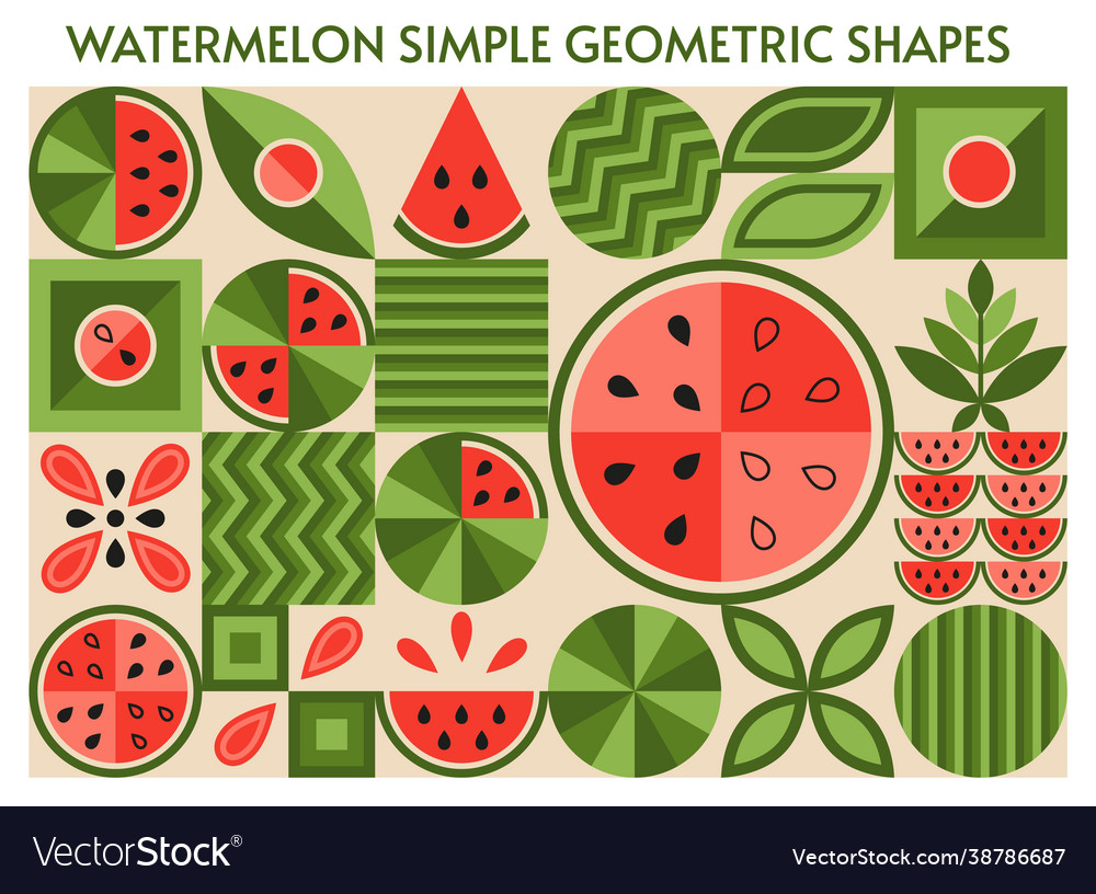 Set watermelon elements simple geometric forms vector image Set watermelon elements simple geometric forms