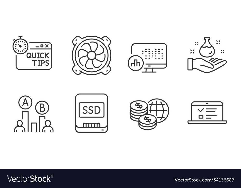 Ssd ab testing and report statistics icons set vector image Ssd ab testing and report statistics icons set