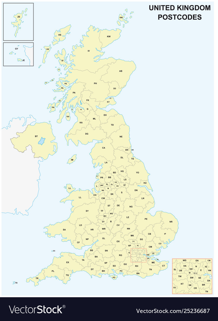 United kingdom postcodes or postal codes map Vector Image