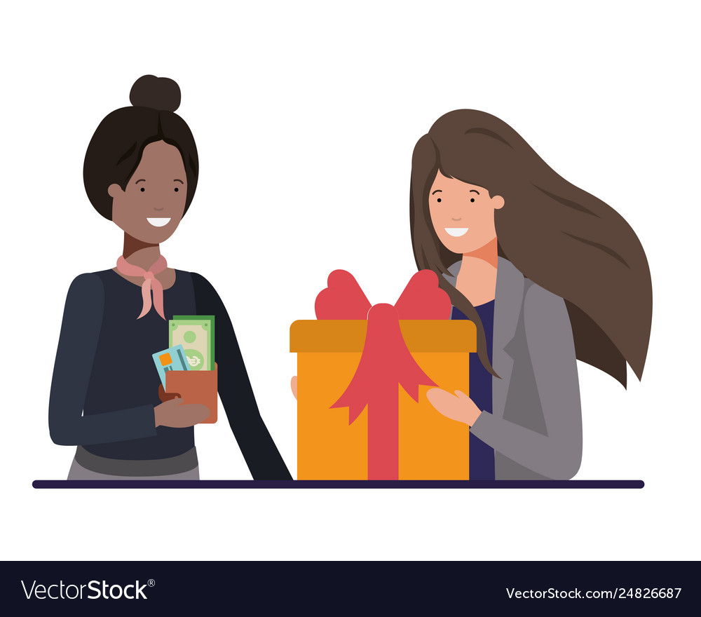 Women with wallet and gift box avatar character Vector Image