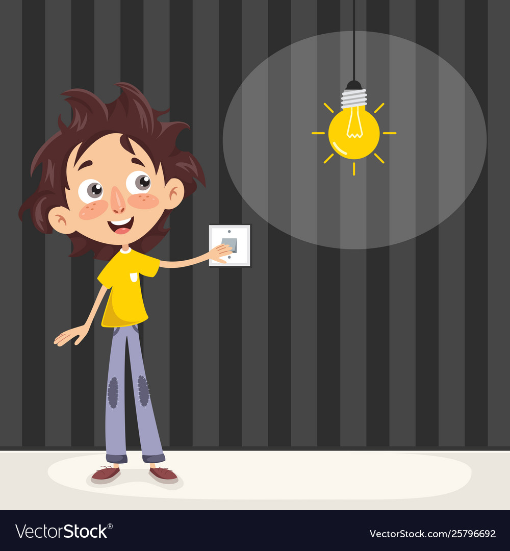 a-kid-turning-on-light-royalty-free-vector-image