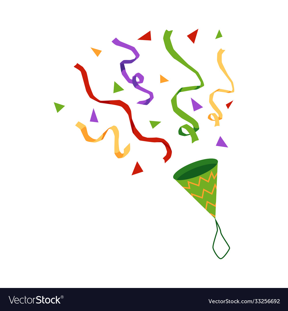 Exploding carnival party cracker or popper flat Vector Image Exploding carnival party cracker or popper flat