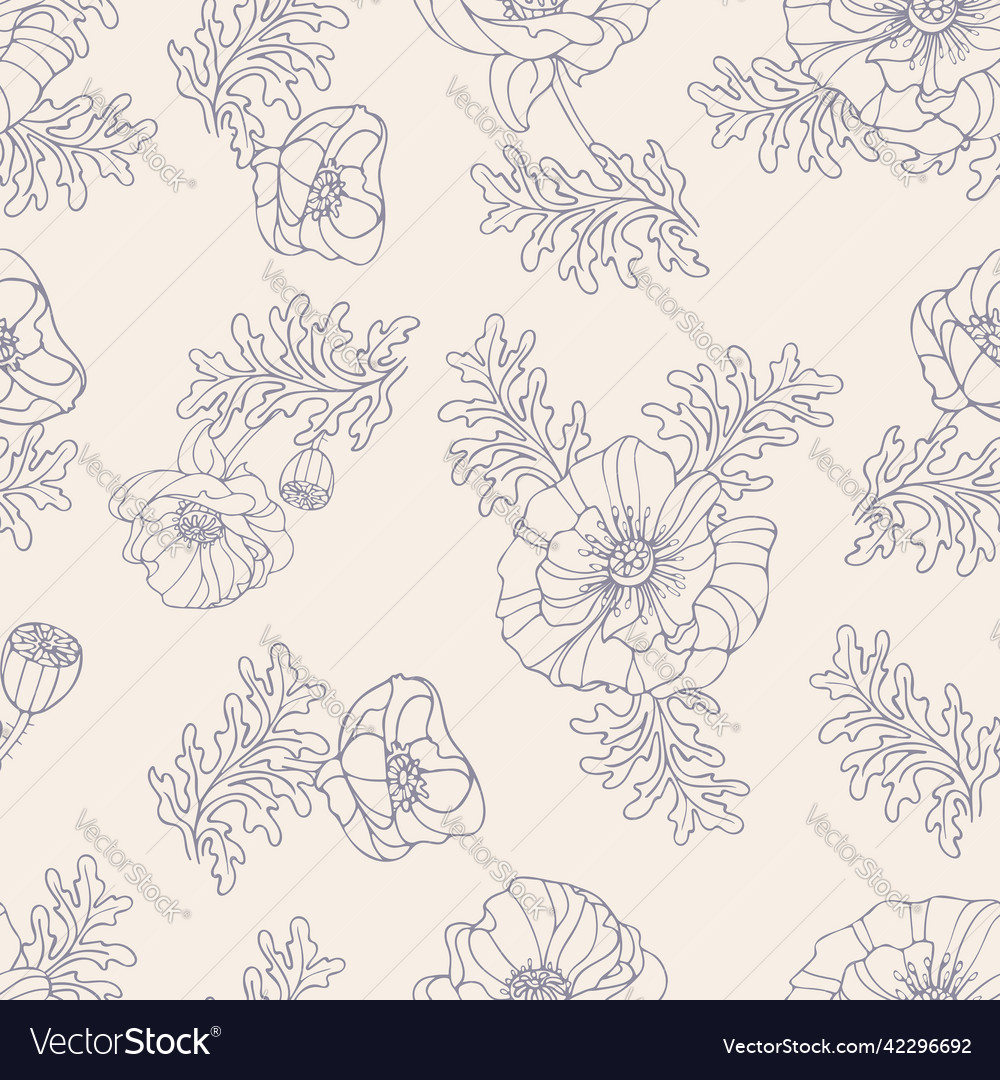 Gentle nude summer flower poppy pattern gray Vector Image