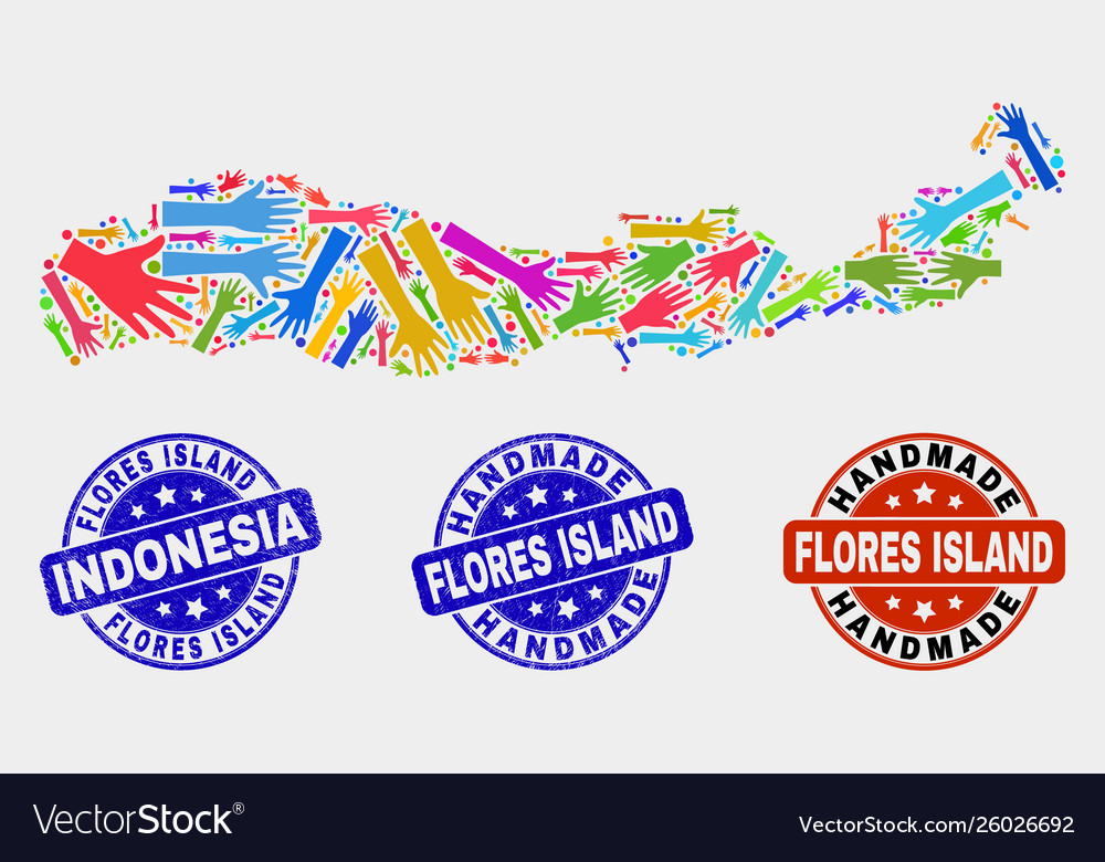 Hand composition flores island indonesia map