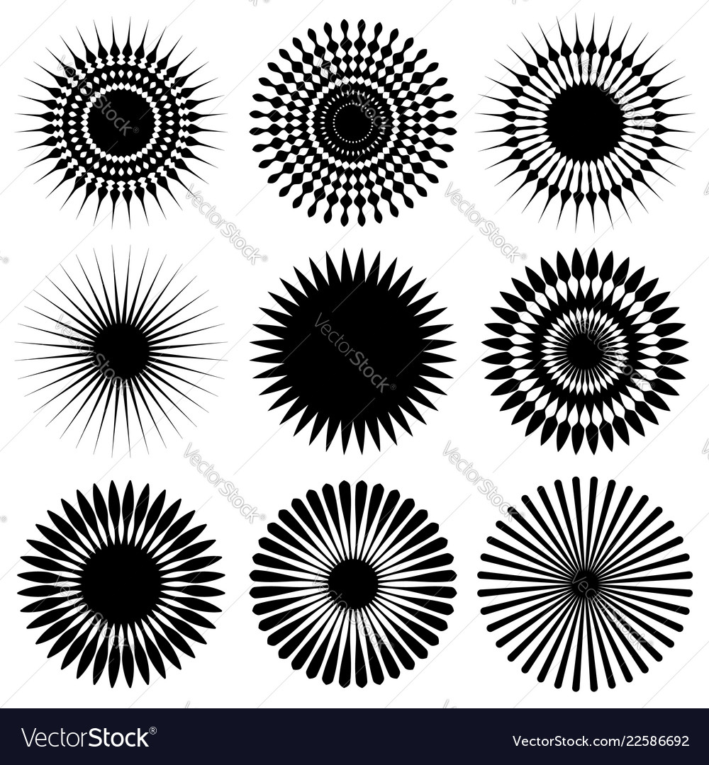 Set of 9 different element with random radial vector image Set of 9 different element with random radial