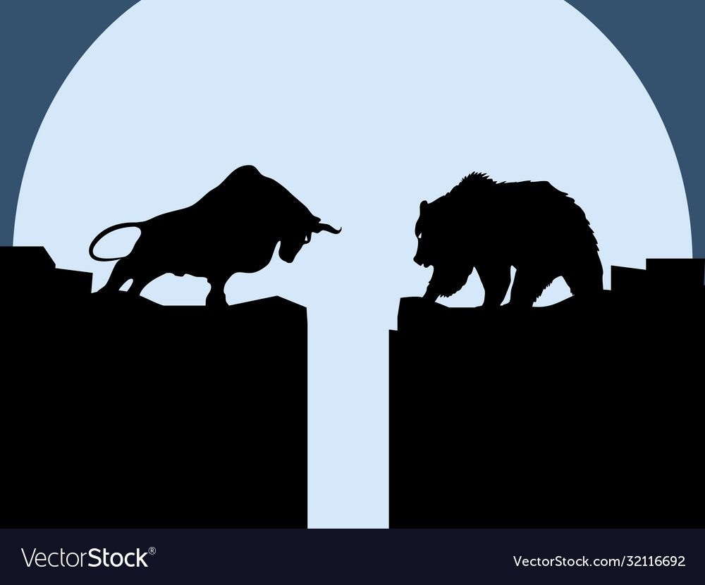 Silhouette bear and bull on mountainstock