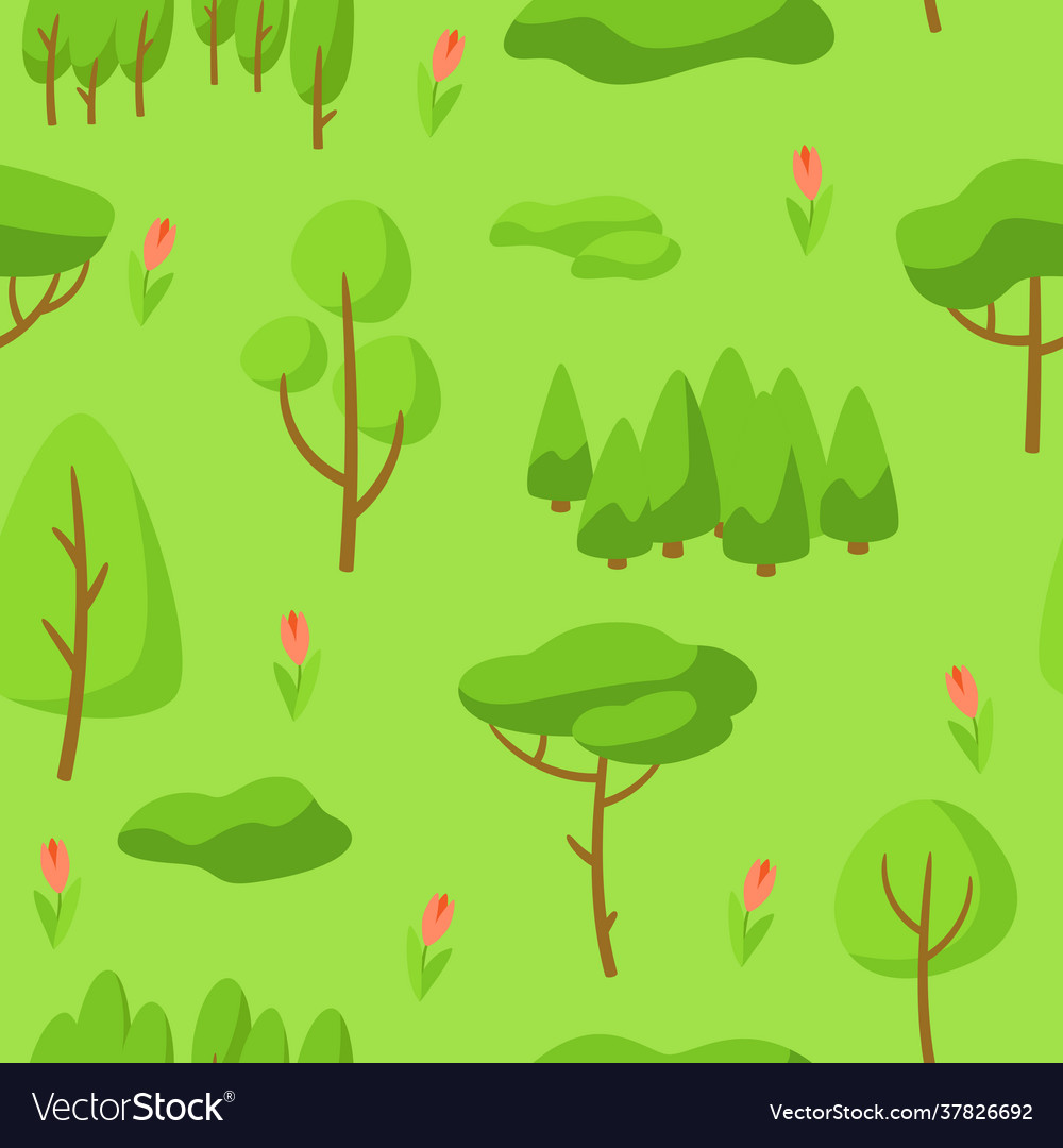 Spring seamless pettern with forest trees vector image Spring seamless pettern with forest trees