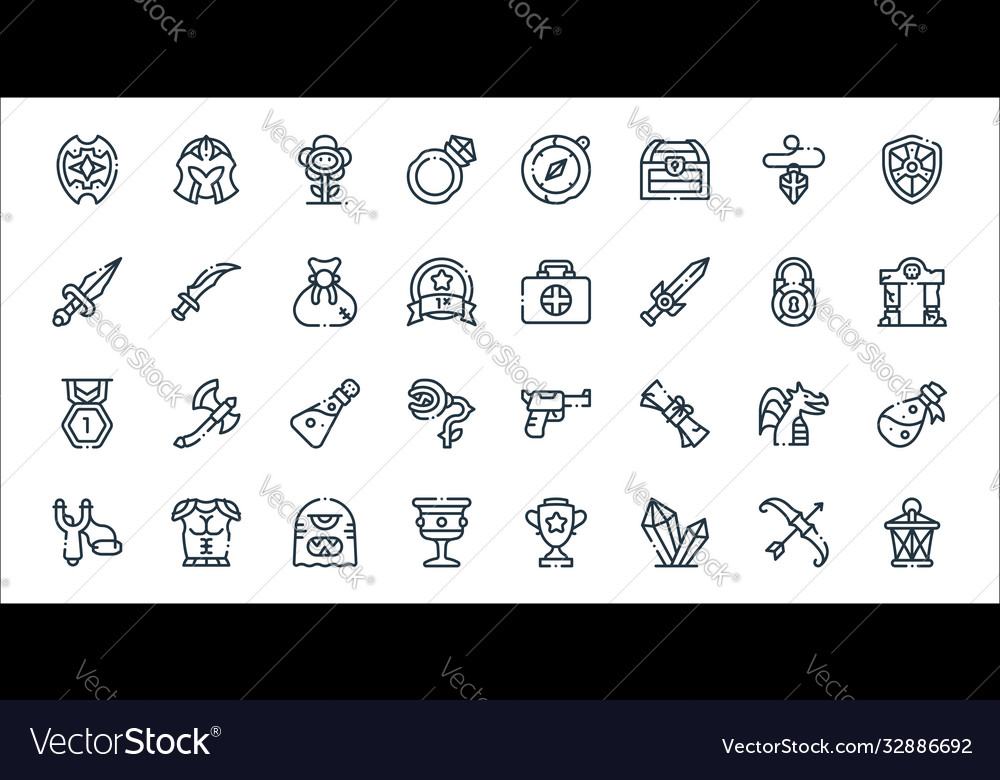 Videogame elements line icons linear set quality