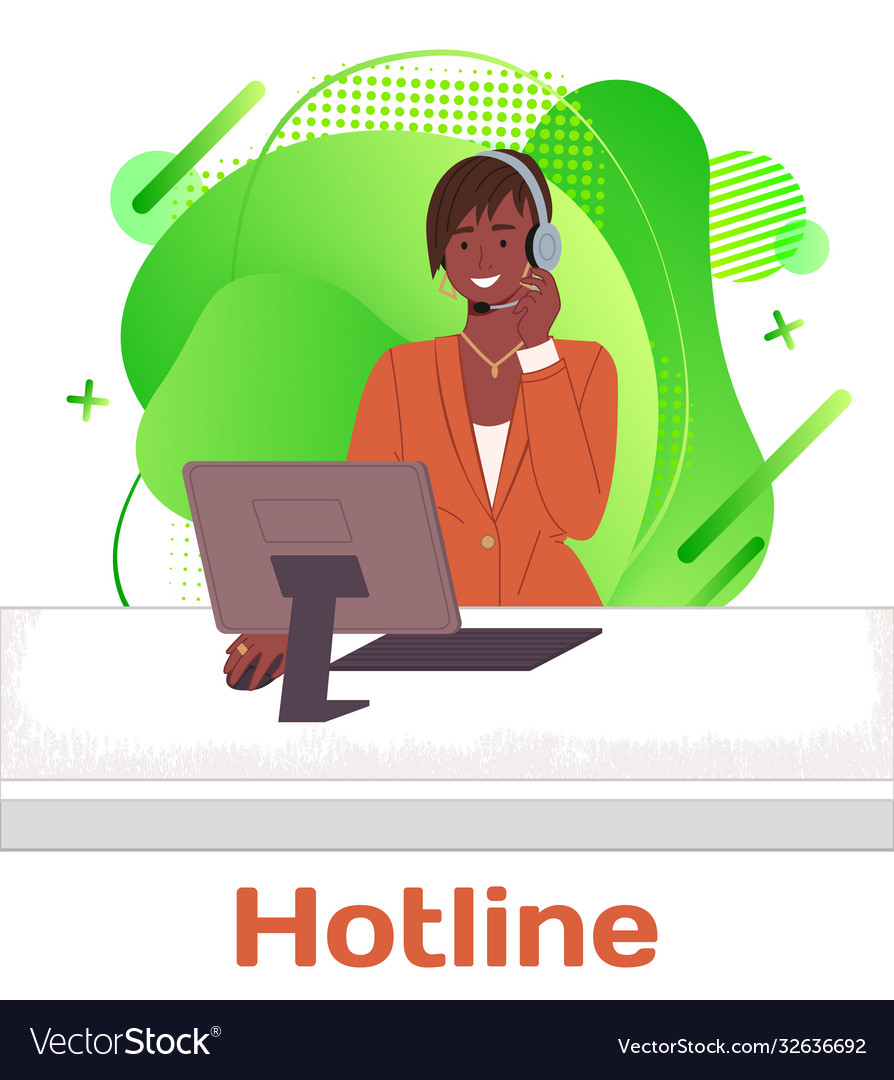 Woman call center or hotline operator works vector image Woman call center or hotline operator works