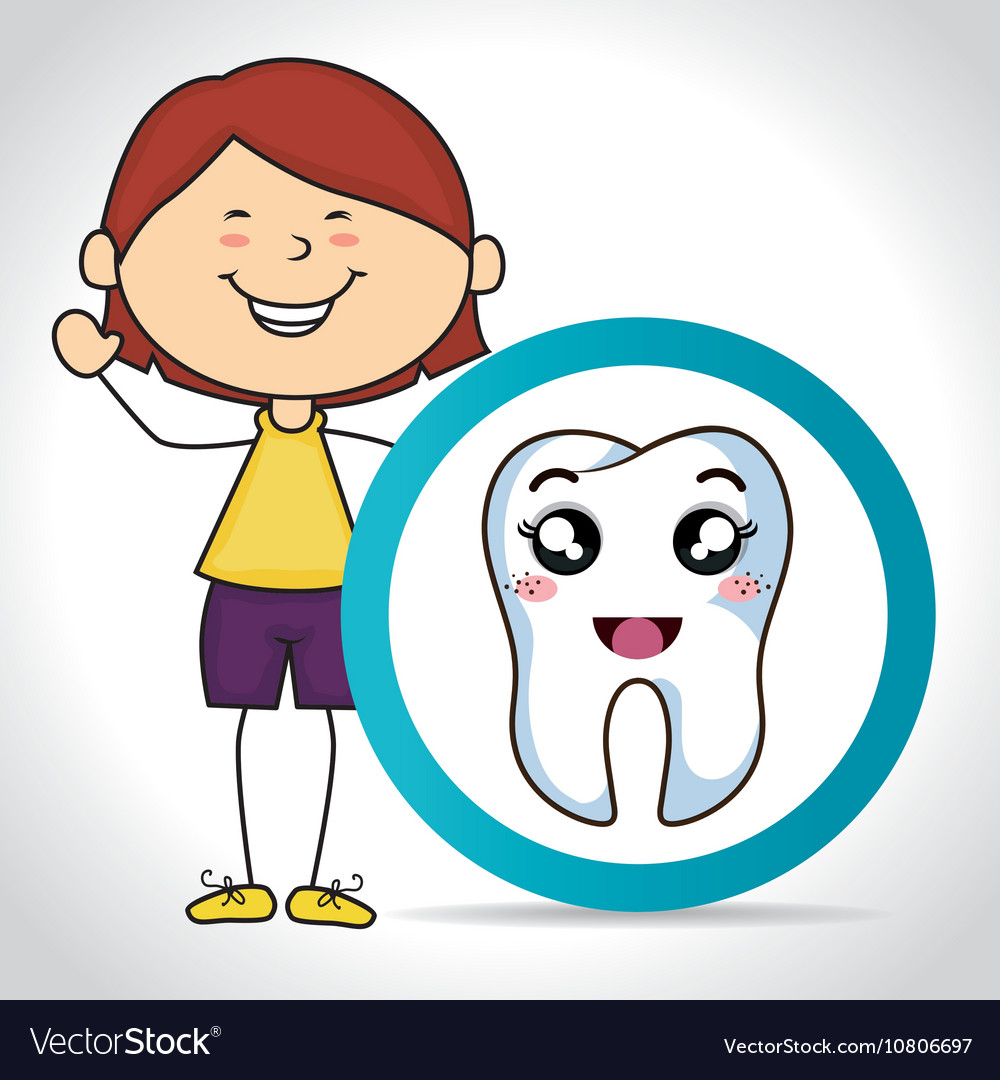 Cartoon girl with human tooth Royalty Free Vector Image