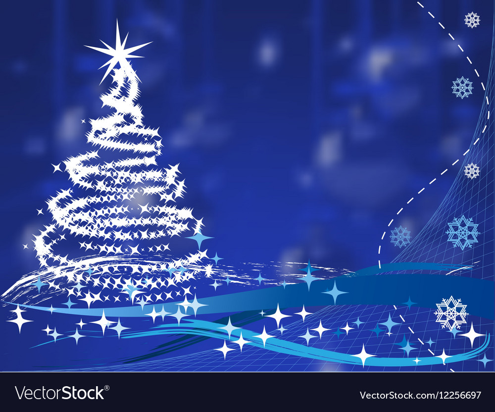 Christmas tree on blue background with balls Vector Image