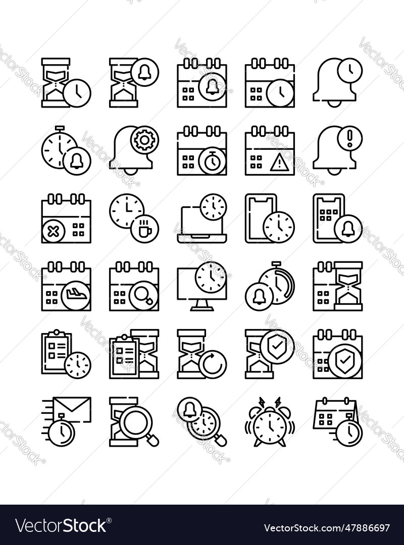 Date and time simple line web icon pack Vector Image Date and time simple line web icon pack