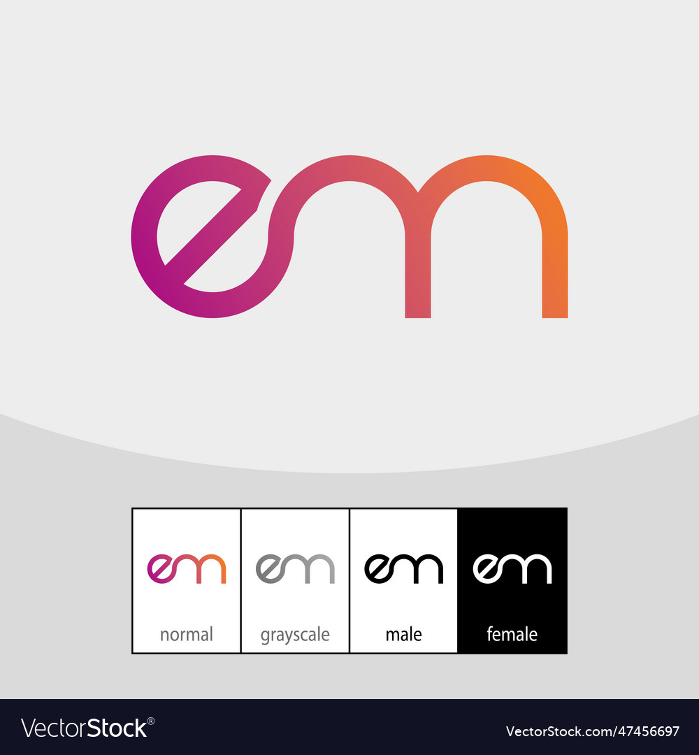 E and m letter logo purple gradient