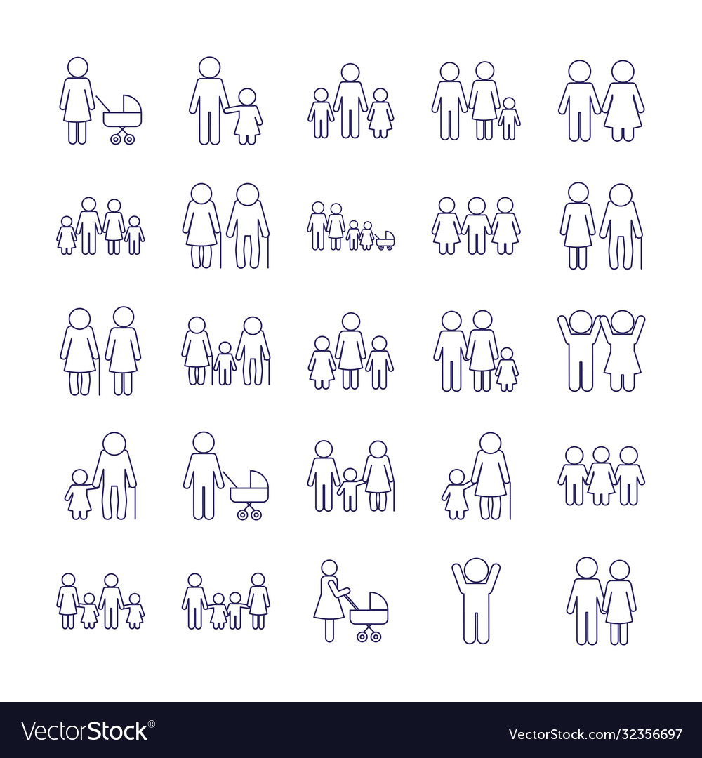 Family avatars line style icon set design