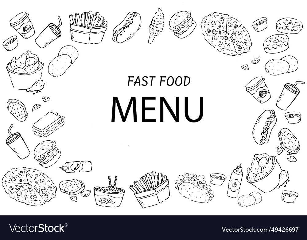 Fast food outline template frame for menu Vector Image