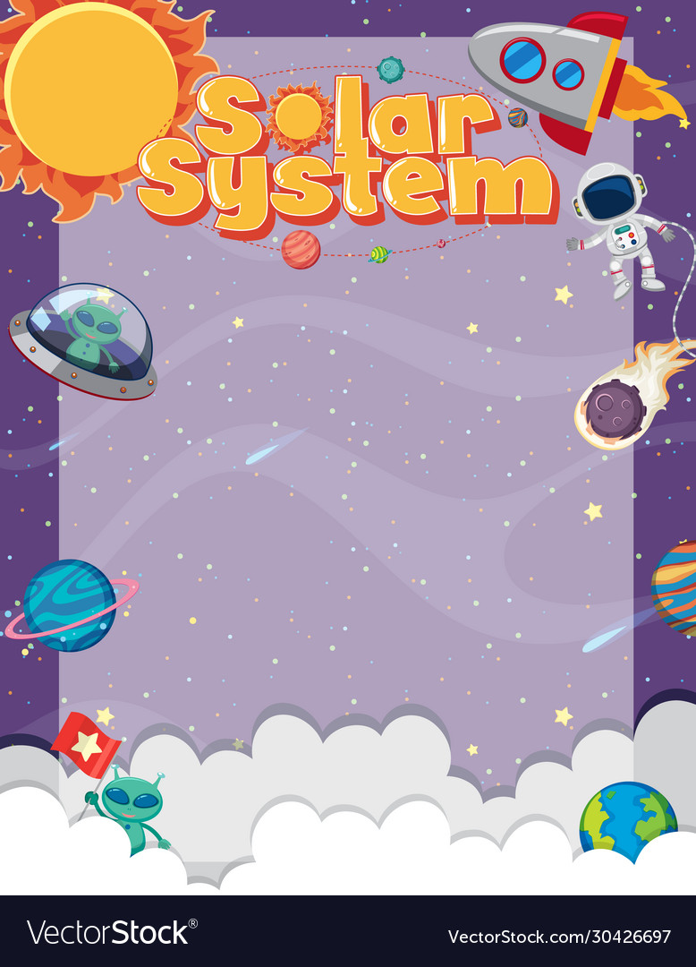 Frame template with many planets in space Vector Image Frame template with many planets in space