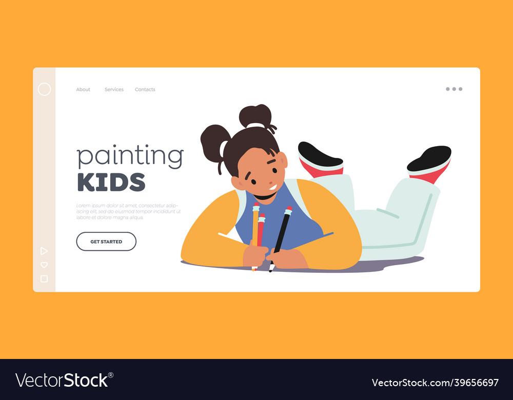 Painting kids landing page template little girl Vector Image
