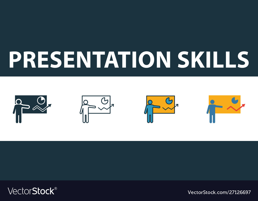 Presentation skills icon set four simple symbols vector image Presentation skills icon set four simple symbols