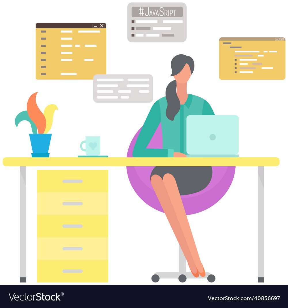 Professional programmer writing code for testing vector image Professional programmer writing code for testing