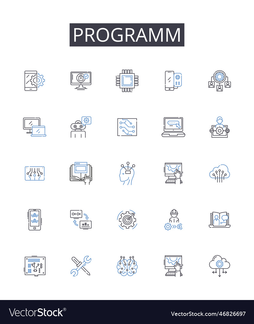 Programm line icons collection project system vector image Programm line icons collection project system