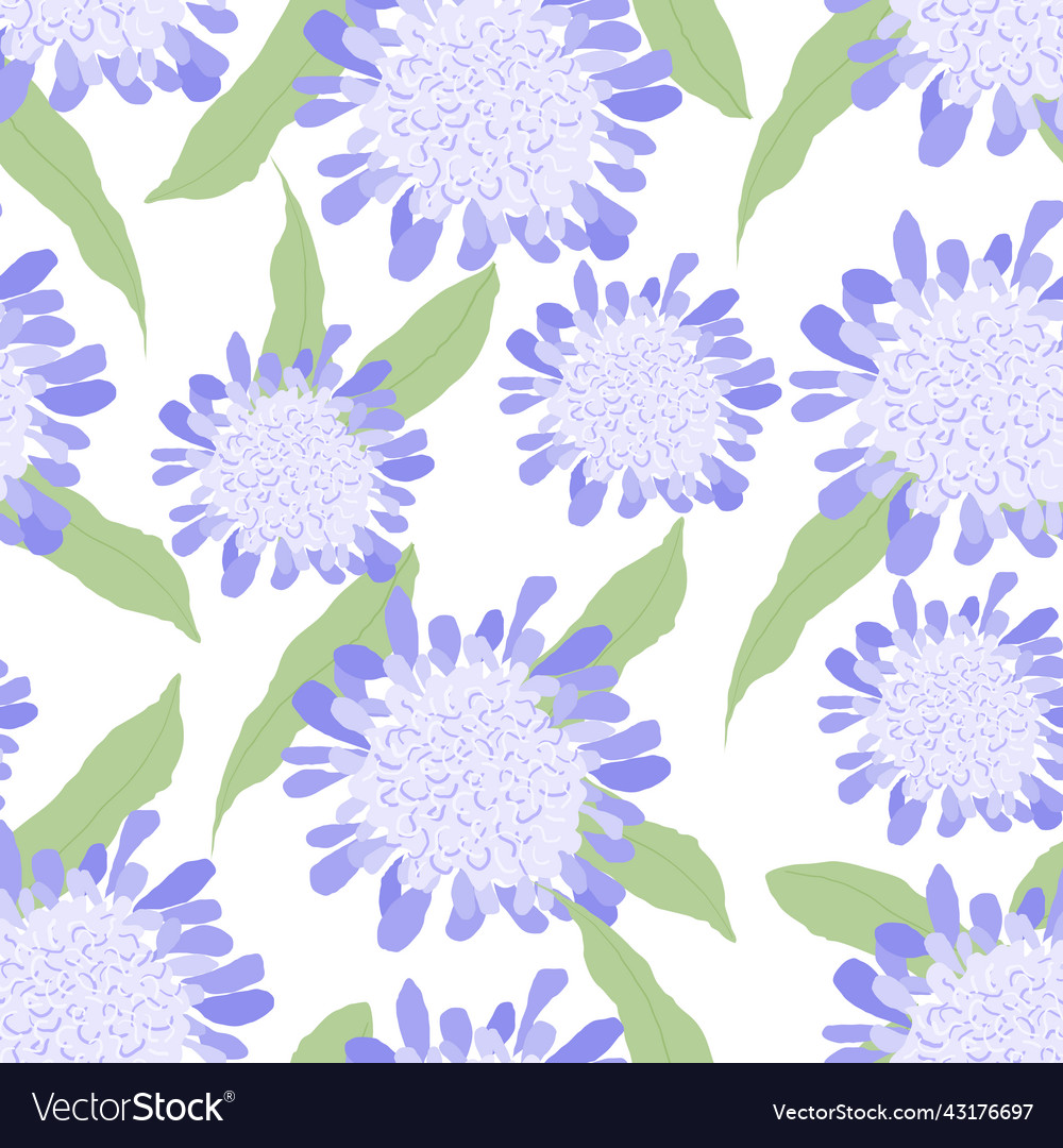 Seamless pattern with blue flowers on a white