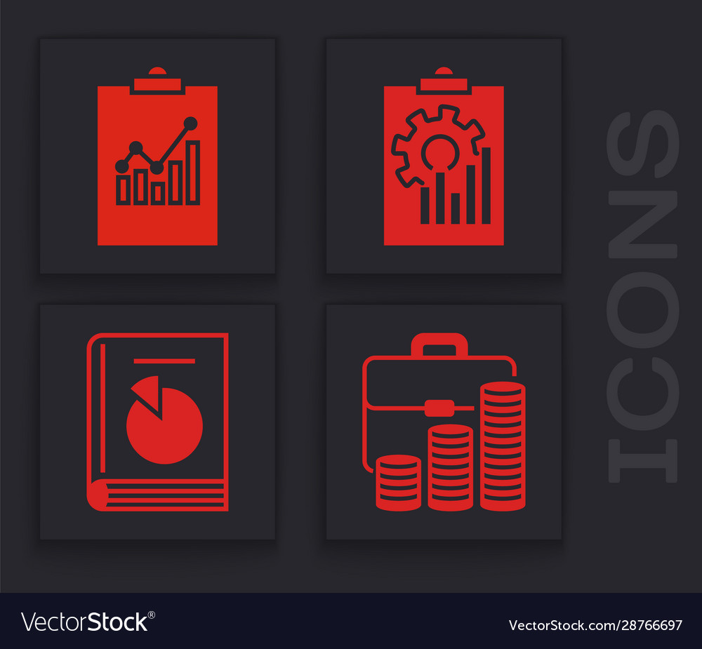 Set briefcase and coin clipboard with graph chart vector image Set briefcase and coin clipboard with graph chart