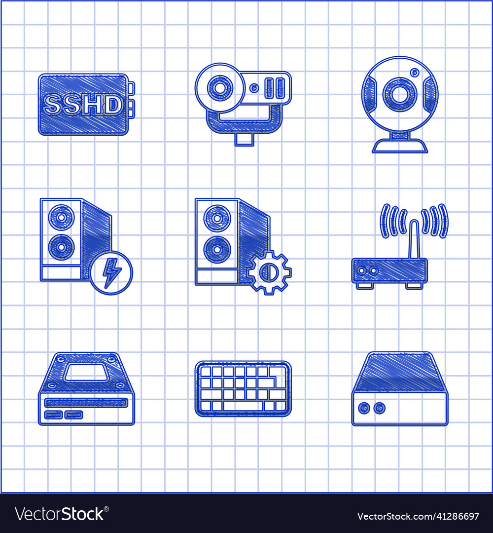 Set case of computer keyboard server data web vector image Set case of computer keyboard server data web